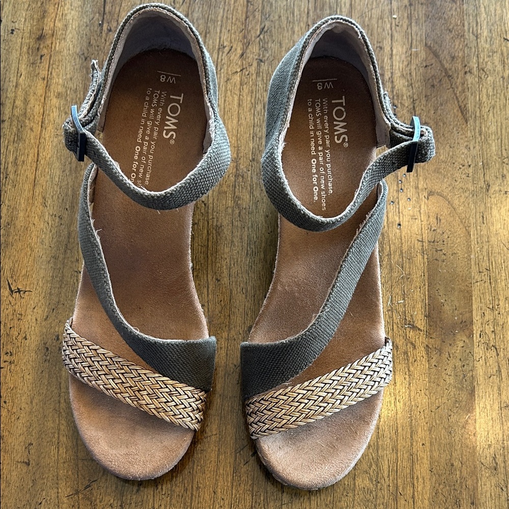 TOMS Olive Fabric Ankle-Strap Sandals with Woven Toe